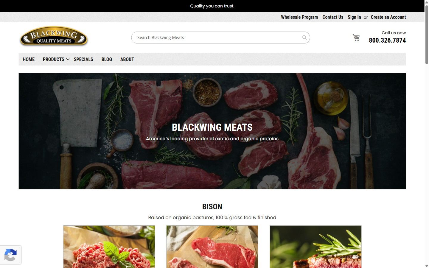 Blackwing Meats website built by Chicago Web